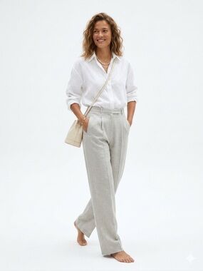 Rafaella Petite Linen Pleated Trousers High Rise Tapered Pants Flax Beige 6P